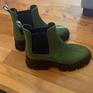 ASOS khaki green platform rain boots size 9